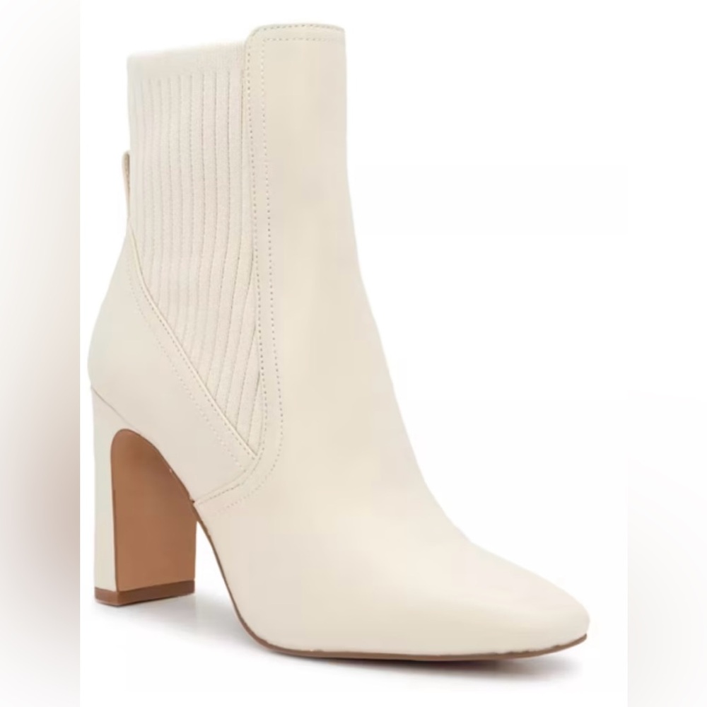 Vince Camuto Cream Heeled Boots with Chunky Heel